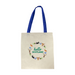 Cotton tote with blue straps features a circular design of Scottish animals and emblems. 