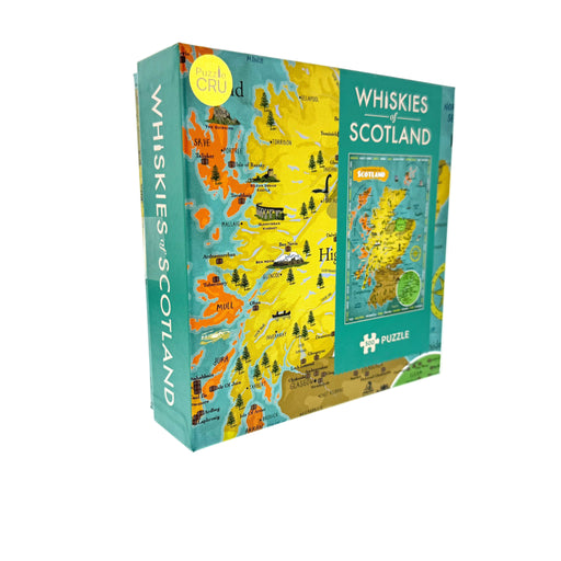 Puzzle box featuring a map of Scotland with whisky regions on a white background - Image