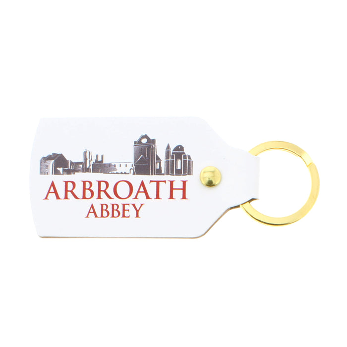 arbroath abbey white leather keyring with logo
