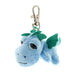 Blue furry dragon keyring with green wings and horns, side view