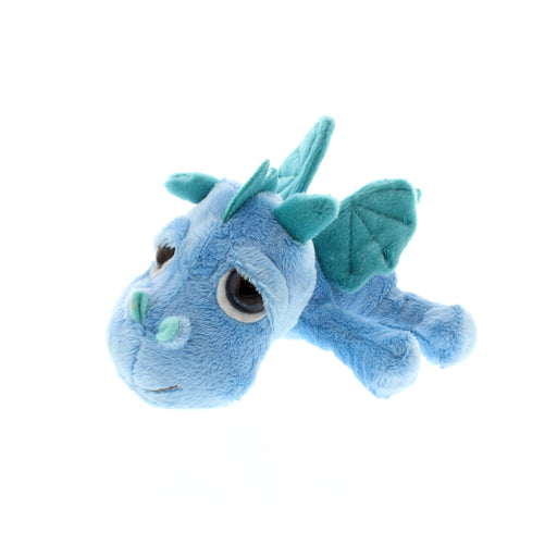 Small blue and green plush dragon with big sparkly eyes/