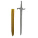 silver plastic childrens toy sword with gold scabbard shown side by side
