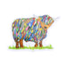 colourful highland cow magnet with cutout white background following the contours of the cows shape