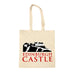 Edinburgh Castle cotton tote shopping bag with illustration of castle and large edinburgh castle words at bottom of bag in red