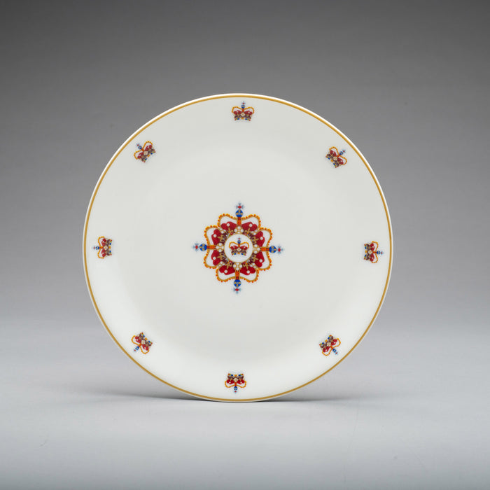 exclusive Edinburgh Castle crown china coupe plate white with central crown design and smaller crowns to edge of the plate