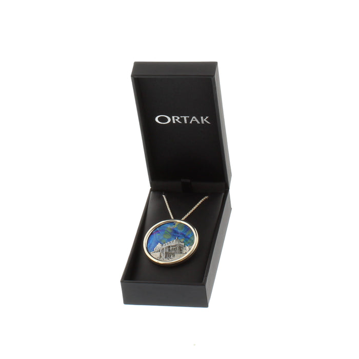 coloured glass edinburgh castle necklace in presentation box