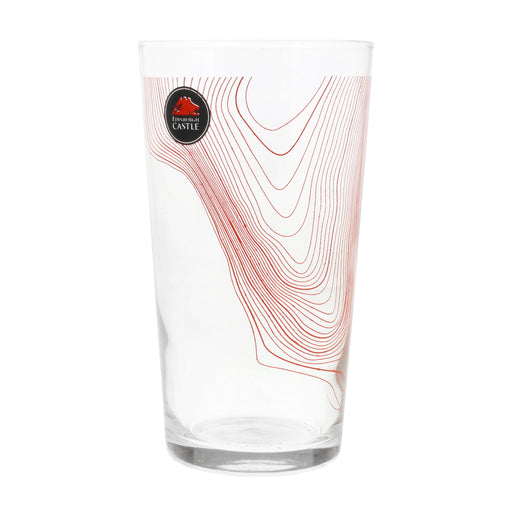 Tall Beer Glass featuring the Edinburgh Castle lion logo and a pattern of red lines
