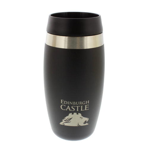 Black drinks tumbler featuring the official Edinburgh Castle logo and lion