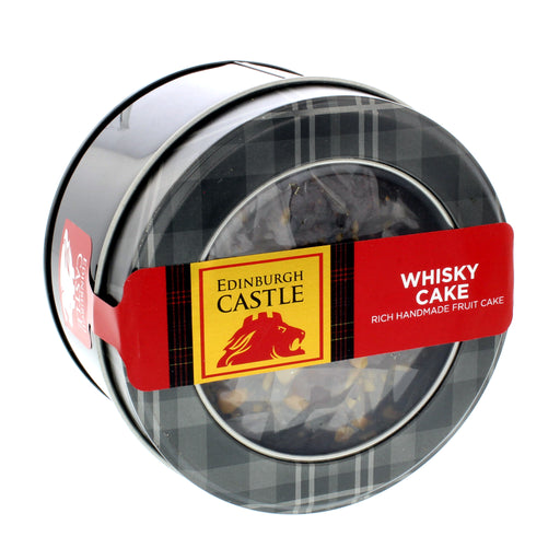 edinburgh castle round whisky cake fruit cake shown at an angled view
