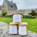 edinburgh honey jars set of 3 stacked on wall in front of aberdour castle