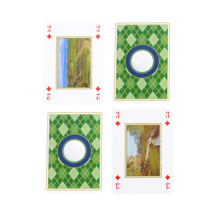 golf cards example of 4 cards from the pack with green golf ball diamond back faces
