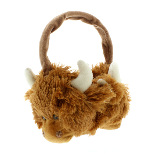 furry highland cow earmuffs with cow heads on each ear