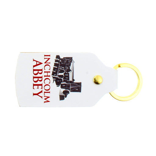 inchcolm abbey leather keyring with logo