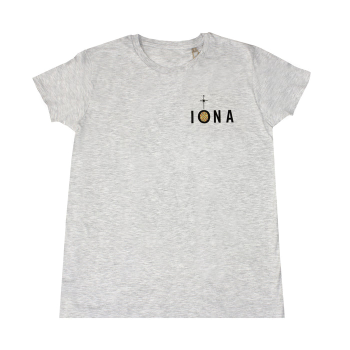 Greay marl tee with Iona logo on the top left chest