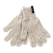 stone coloured knitted woolen gloves shown on white background