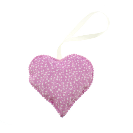 Heart shaped lavender filled pouch featuring an all over pink tulip print
