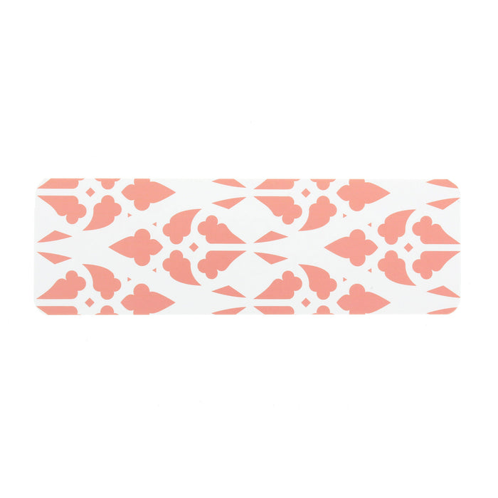 Slim white bookmark with all-over pink detailed pattern