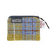 mustard and tweed card purse with zipper and amy britton logo with harris tweed label