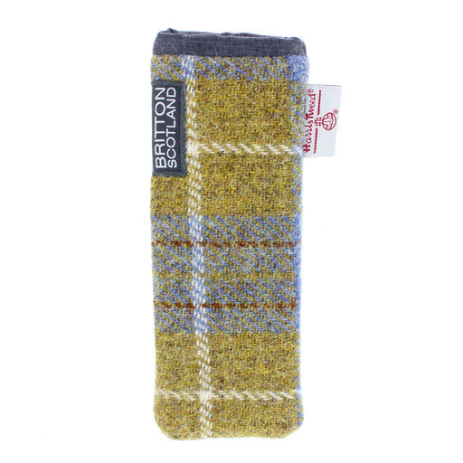 mustard and blue tartan wool glasses case