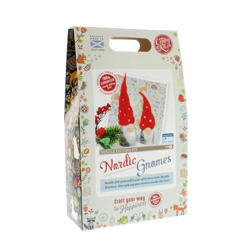 Box with an image of felt nordic gmomes contains a needle felting kit