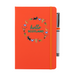 Orange notebook featuring a circular design of Scottish animals and emblems. 