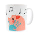 White ceramic mug featuring a pink pig playing the bagpipes 