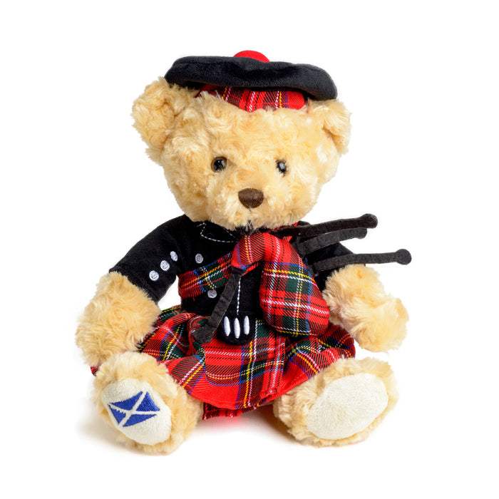 piper bear teddy with kilt and bagpipe dress sitting