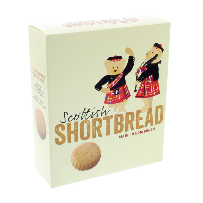 box of Scottish Shortbread featuring the Edinburgh Castle Piper Bear 