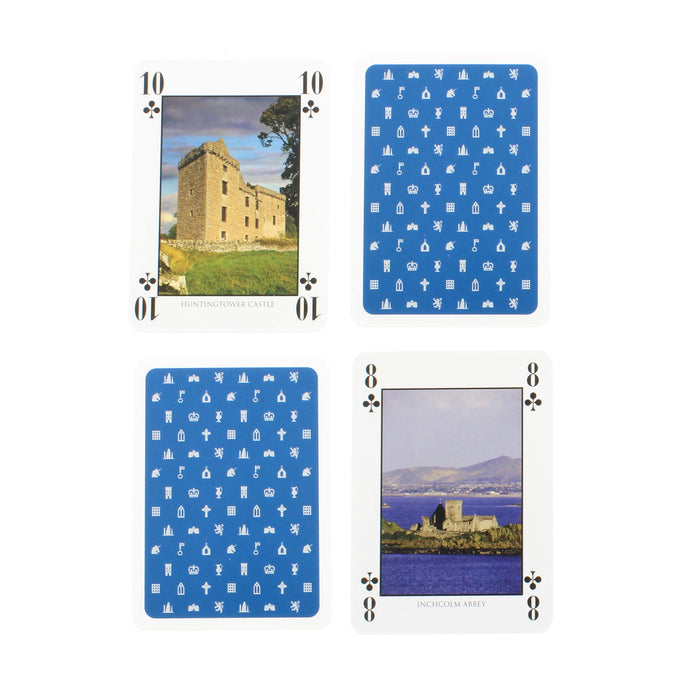 scotland playing cards example of inner 4 cards with views of castles and blue back face