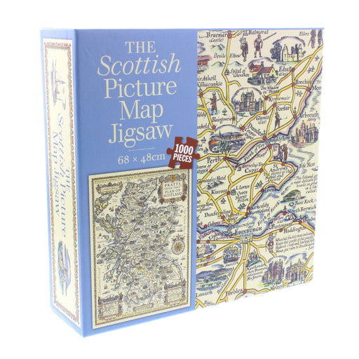 the scottish picture map jigsaw puzzle 1000 pieces box shown at slightly angled view