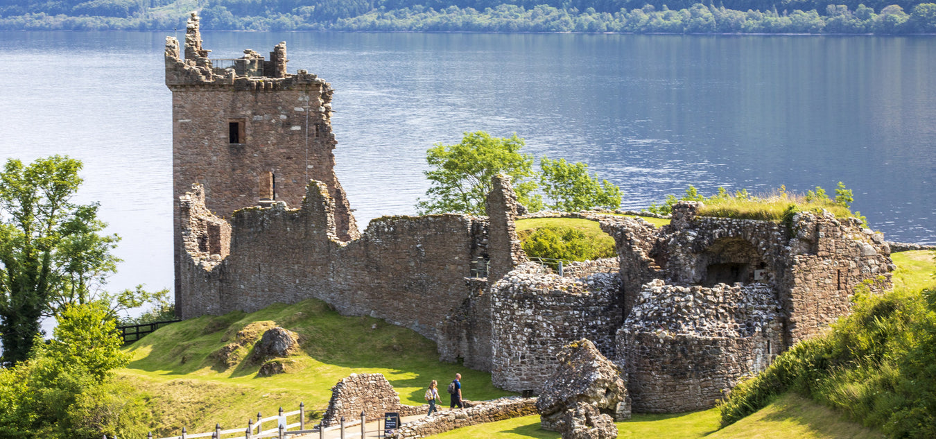Urquhart castle shown in sunshine Scotland