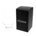small clear dram glass with word slainte engraved showing black presentation card box with word slainte in white