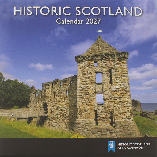 Front of calendar for 2027 showing a castle ruin on a sunny day. Text reads HISTORIC SCOTLAND Calendar 2027 - Image