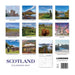 Scotland calendar 2027 by Lomond, featuring a 3x4 grid of twelve scenic photographs with place names, plus a small monthly calendar preview and product branding at the bottom. - Image