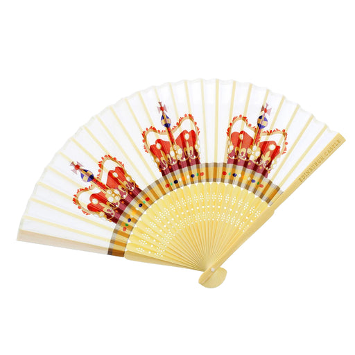 Decorative fan with red and gold Crown design on a white background - Image