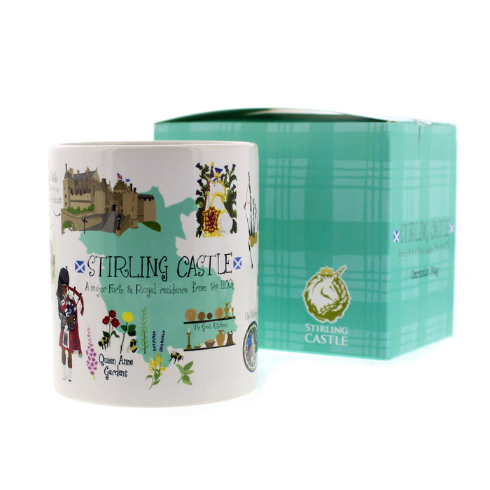 Ceramic mug with Stirling Castle design and green box packaging on a white background - Image