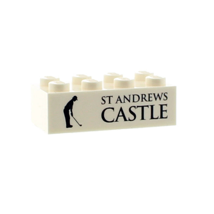 Decorative sign with 'St Andrews Castle' and a golf silhouette on a white background - Image