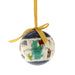 A spherical  Christmas bauble featuring a printed map of Scotland and local landmarks with a yellow ribbon hanging loop at the top - Image