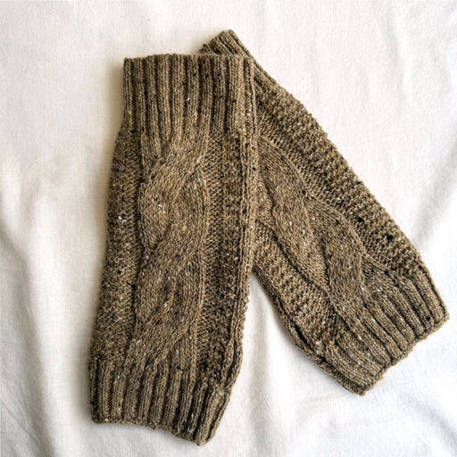 Brown cable knit arm warmer in brown - Image