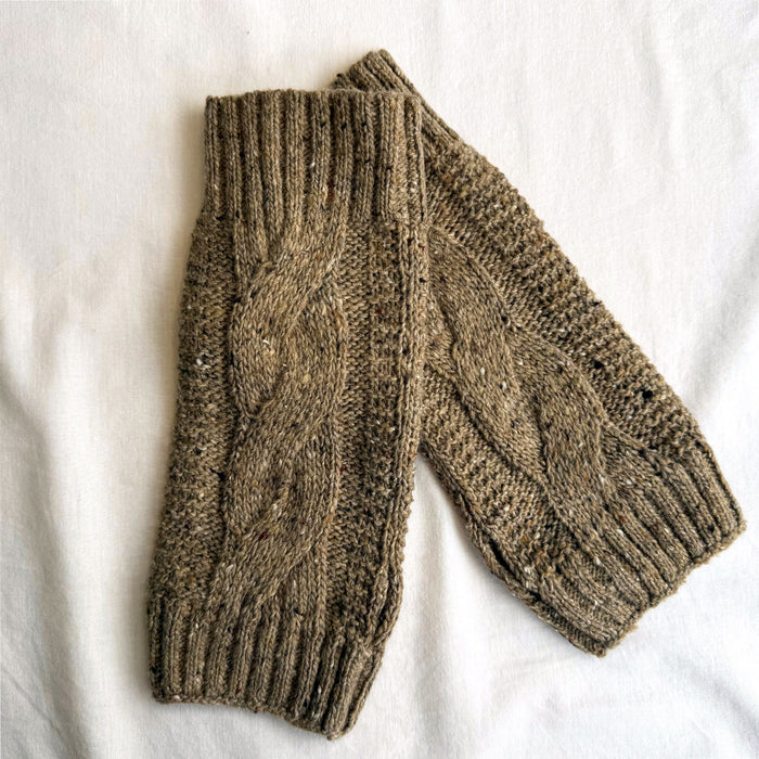 Brown cable knit arm warmer in brown - Image