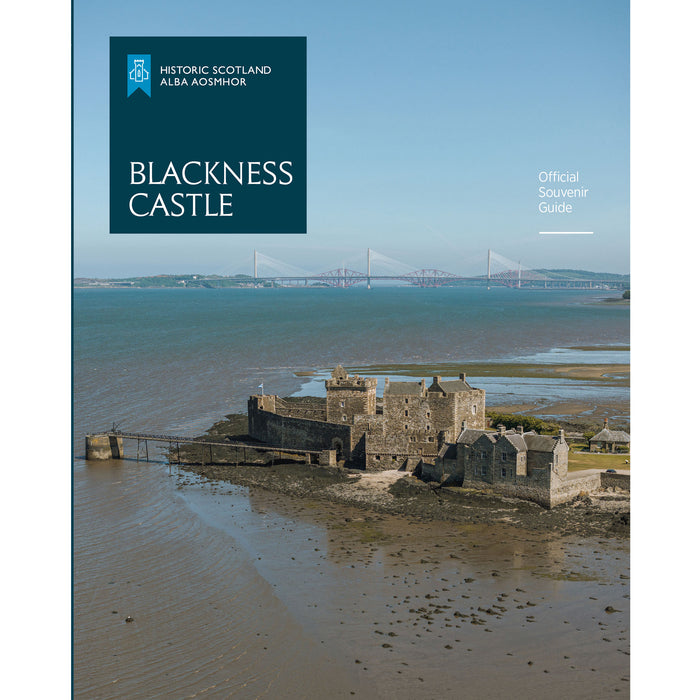 Official Souvenir Guide cover for Blackness Castle, featuring a photograph of the castle on a rocky shore with Bridge in the background under a clear blue sky. - Image