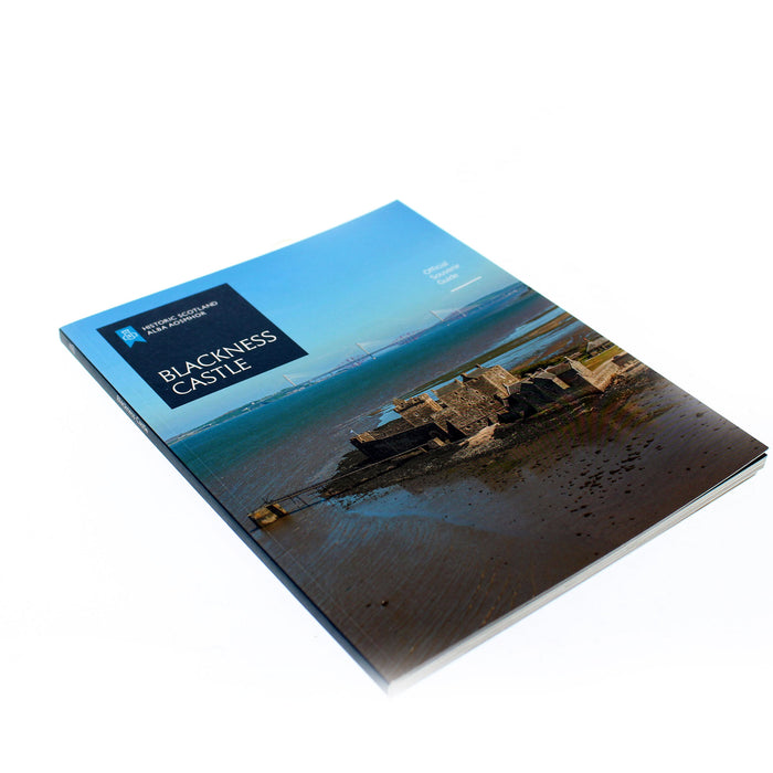 official souvenir guidebook for Blackness Castle features an ariel view of the castle with the sea and fort rail bridge in the distance.  - Image