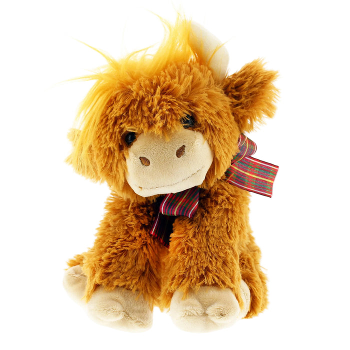Plush Highland Cow Soft Toy with red tartan bow - Image