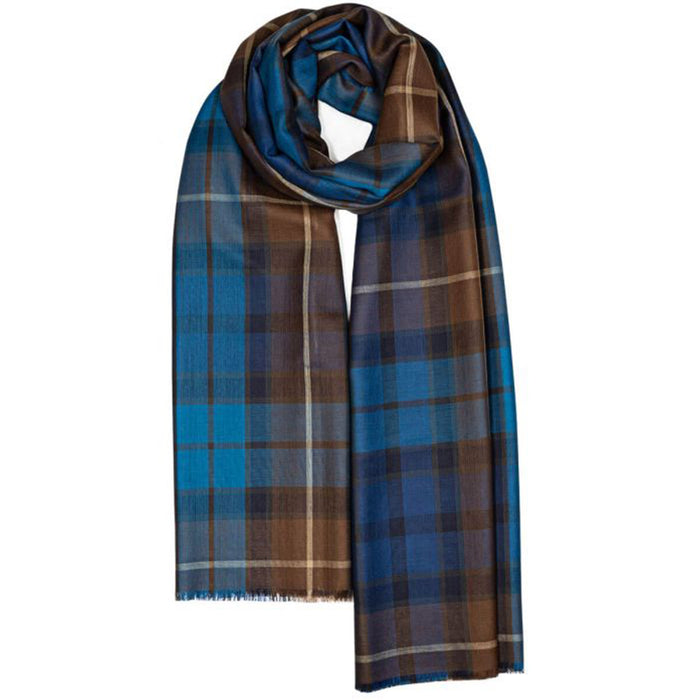 Tartan scarf with blue and brown colors on a white background - Image