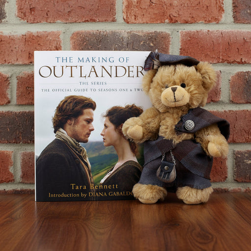 Teddy bear in Outlander costume with 'The Making of Outlander' book - Image