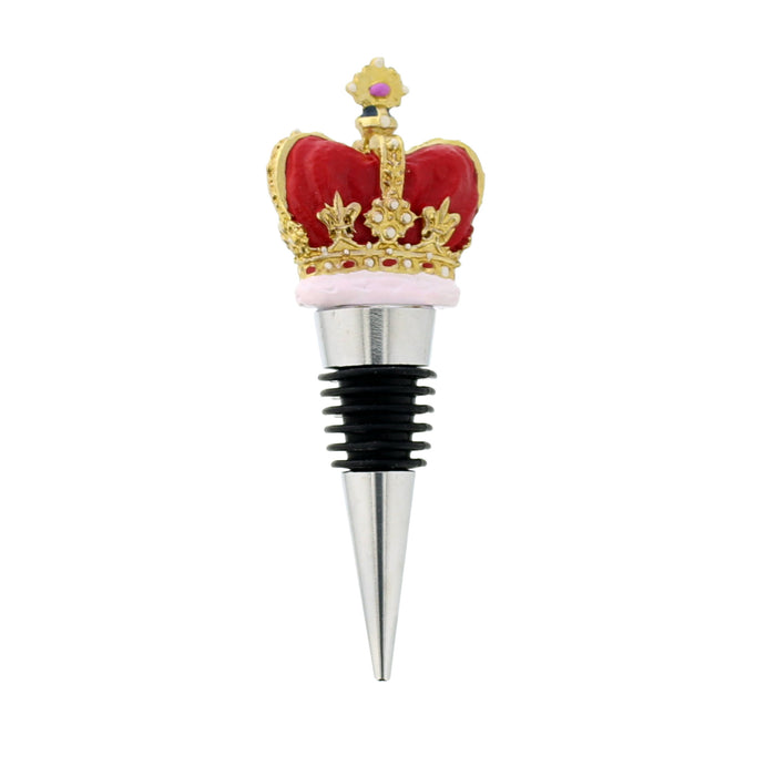 Red crown topped silver hardware bottle stopper - Image