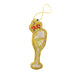 A gold champagne flute-shaped hanging decoration with a red and gold crown at the top, featuring a clear center filled with gold sequins and a hanging loop. - Image