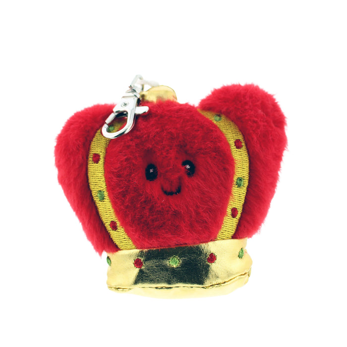 Red plush crown keychain with a smiling face on a white background - Image
