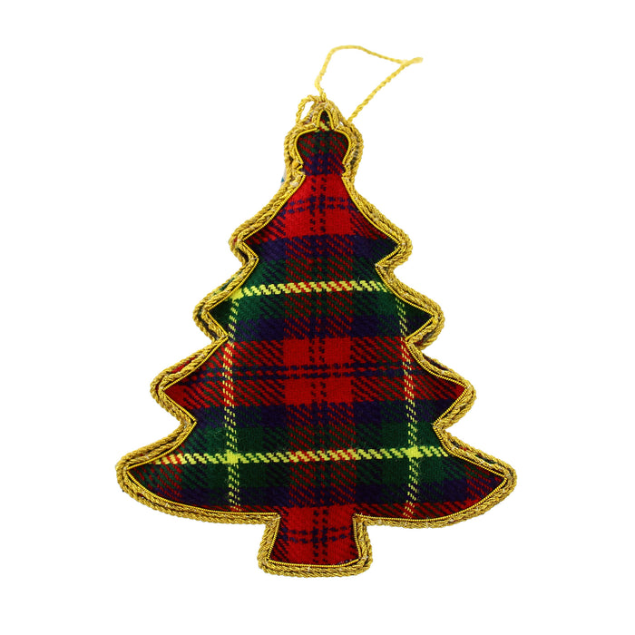 Back of the Christmas Tree decoration showing red and green tartan fabric.  - Image