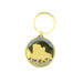 A gold-tone metal keychain featuring an oval charm with an engraved silhouette of Doune Castle - Image